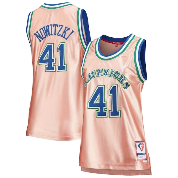 Elegante Dirk Nowitzki Dallas Mavericks Women's 75th Anniversary Rose Gold 1998 Swingman Jersey Pink