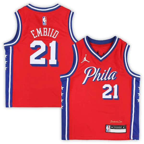 Eccezionale Joel Embiid Philadelphia 76ers Jordan Brand Preschool 2022/23 Replica Jersey Statement Edition Red
