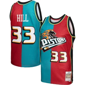 Sofisticato Moderno Grant Hill Detroit Pistons Hardwood Classics 1999/00 Split Swingman Jersey Teal/Red