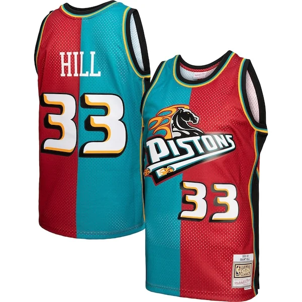 Sofisticato Moderno Grant Hill Detroit Pistons Hardwood Classics 1999/00 Split Swingman Jersey Teal/Red