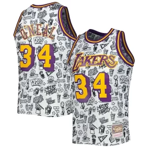 Lussuoso Magnifico Resistente Shaquille O'Neal Los Angeles Lakers 1996/97 Hardwood Classics Doodle Swingman Jersey White
