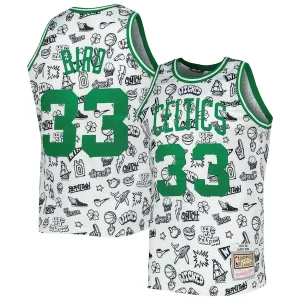 Accattivante Delizioso Larry Bird Boston Celtics 1985/86 Hardwood Classics Doodle Swingman Jersey White