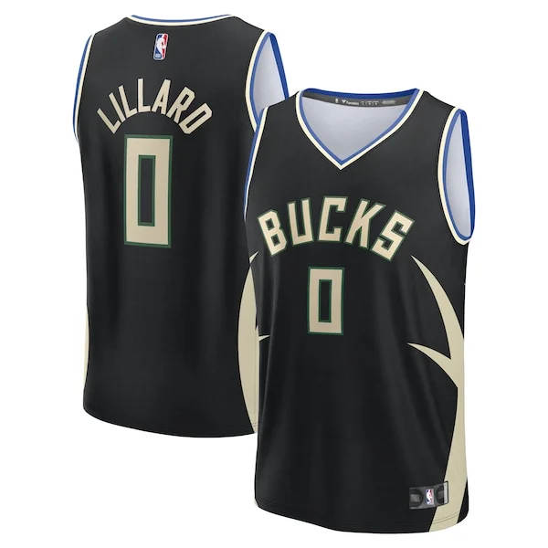 Raffinato Damian Lillard Milwaukee Bucks Youth Fast Break Replica Player Jersey Statement Edition Black