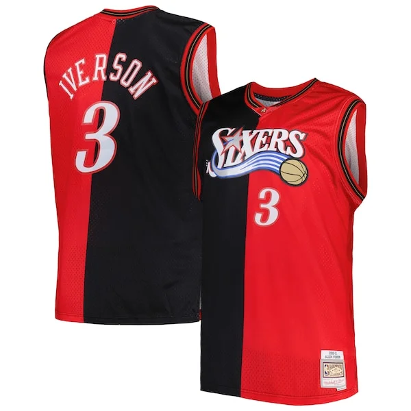 Attraente Comodo Allen Iverson Philadelphia 76ers Big & Tall Hardwood Classics 2000/01 Split Swingman Jersey Black/Red