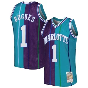 Prestigioso Gorgeous Delizioso Muggsy Bogues Charlotte Hornets Hardwood Classics 1992/93 Split Swingman Jersey Teal/Purple
