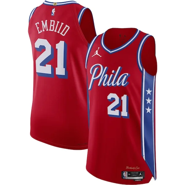 Carino Raffinato Trendy Joel Embiid Philadelphia 76ers Jordan Brand Authentic Player Jersey Statement Edition Red