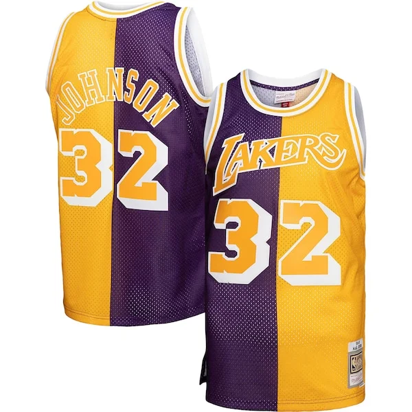 Carino Magic Johnson Los Angeles Lakers Big & Tall Hardwood Classics 1984/85 Split Swingman Jersey Purple/Gold