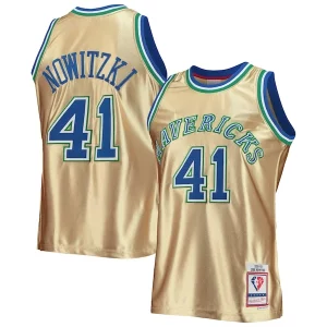 Delizioso Attraente Meraviglioso Dirk Nowitzki Dallas Mavericks 75th Anniversary 1998/99 Hardwood Classics Swingman Jersey Gold