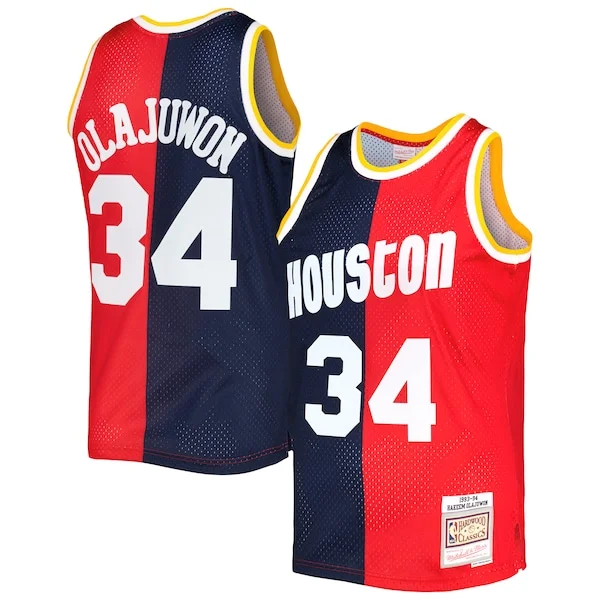 Ottimo Hakeem Olajuwon Houston Rockets Hardwood Classics 1993/94 Split Swingman Jersey Navy/Red