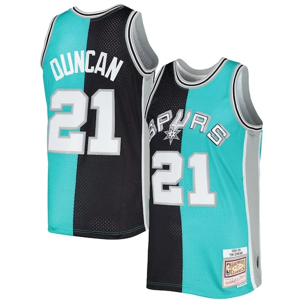 Raffinato Tim Duncan San Antonio Spurs Hardwood Classics 1998/99 Split Swingman Jersey Black/Teal