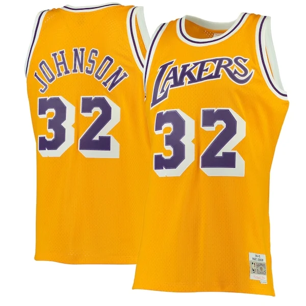 Cool Trendy Magic Johnson Los Angeles Lakers 1984/85 Hardwood Classics Swingman Jersey Gold/Purple