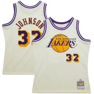 Bellissimo Prestigioso Magic Johnson Los Angeles Lakers Chainstitch Swingman Jersey Cream