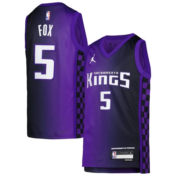 Cool Delizioso Splendido De'Aaron Fox Sacramento Kings Jordan Brand Youth Swingman Jersey Statement Edition Purple